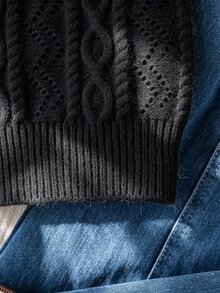 SHEIN Atasan Rajut Kasual Serbaguna untuk Sehari-hari, Warna Polos, untuk Anak Perempuan Muda - Hitam - View 5