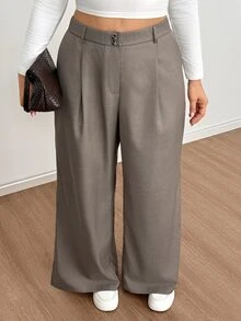 Shapeblank Plus-Size Women's Spring And Autumn Fashion Casual Loose Comfortable Everyday Basic Khaki Wide-Leg Pants,Simple Style,Women Bottom,Work Pants - Grey - View 5