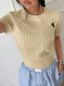 SHEIN Unity Women's Knight Graphic Casual Daily Knit Top - Khaki - View 5