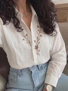 DAZY Women's Printed Casual Loose Fit Blouse Fall - White - View 2