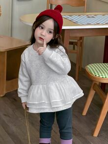 DAZY Baby Girls Round Neck Colorblock Ruffle Trim Long Sleeve Sweatshirt - Grey - View 4