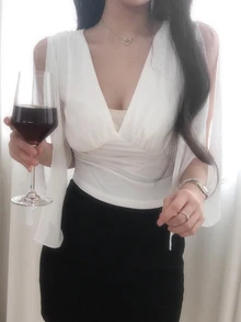 DAZY 女款素色休閒百搭日常穿著襯衫 秋季 - 白色 - 查看 3