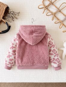 SHEIN Baby Girl Casual Solid Color Cute Heart Pattern Fuzzy Hooded Winter Jacket - Multicolor - View 2