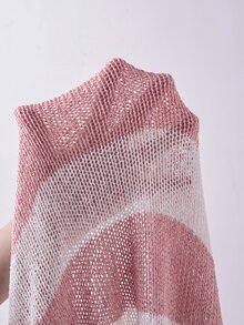 Solivie 女款時尚拼色露肩鏤空針織毛衣，度假穿搭 - 粉色 - 查看 6