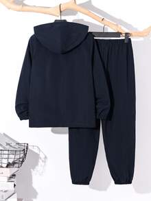 Tween Boy Half-Zip Hooded Jacket And Cuffed Pants 2 Pieces Set, Casual Sports Style For Autumn/Winter - Multicolor - View 2