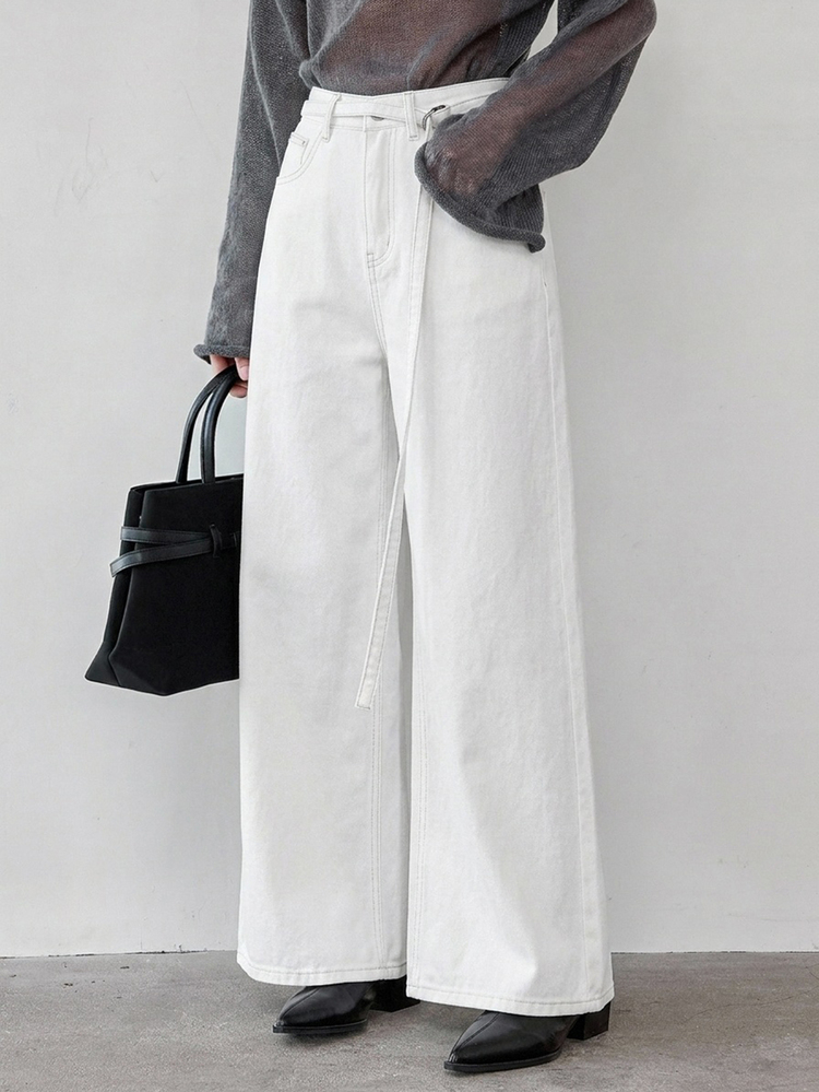 DAZY Women's Straight Leg Casual Jeans With Drawstring Waist Fall - White - View 6