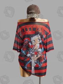 Betty Boop x SHEIN 女款字母卡通印花休閒日常穿搭上衣 - 紅色和黑色 - 查看 3