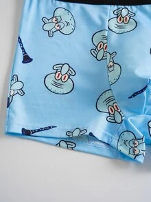 SpongeBob SquarePants | SHEIN Men's Cartoon Print Comfortable Boxer Briefs - Blue and White - View 6