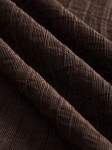 SHEIN Veneréa Gaun Panjang Wanita dengan Lengan Lentera Berkerut dan Leher V - Chocolate Brown - View 7