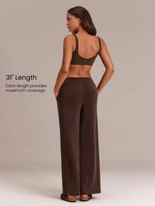 GLOWMODE Soft-Brushed Modal Find Your Glow Wide-Leg Pants With Front Seam & Adjustable Drawstring Waist Daily Casual Summer Wear - Brown - View 2