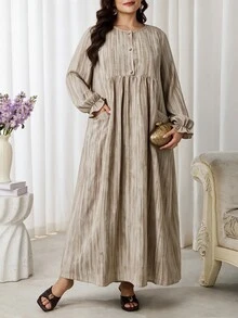 Al Najma Plus Size Women's Arabian Dress - Apricot - View 3