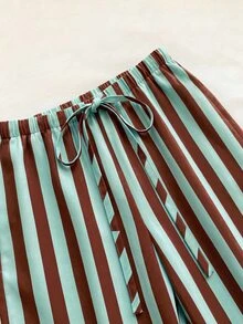 SHEIN EZwear 女款休閒綁帶腰直筒長褲，適合夏季 - 彩色 - 查看 4