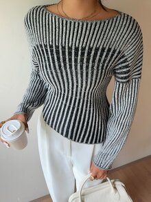 RiviMae Women's Colorblock Design Pullover Sweater - Black and White - View 6
