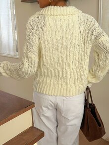 Autumina Sweater Lengan Panjang Wanita Rajut Asimetris dengan Resleting, Desain Minimalis yang Indah dan Serbaguna, Nuansa Musim Gugur/Dingin, Ukuran Besar - Putih - View 2