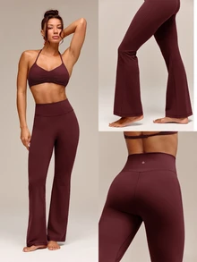 GLOWMODE 31" FeatherFit™ High-Rise Flared Leggings Pants Low Impact Yoga Pilates Daily Spring Summer - Burgundy - View 9