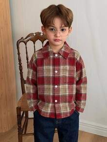 Dazy Kids Young Boy Plaid Long Sleeve Single-Breasted Casual Shirt Fall - Red - View 3