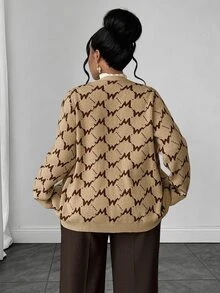 Maweii Plus Size Autumn/Winter Casual Commute Cardigan - Khaki - View 3