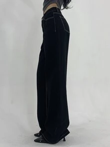 Dazy Tall Women's Black And White Jeans With Contrast Stitching Summer School Everyday Casual Street - Black - View 8