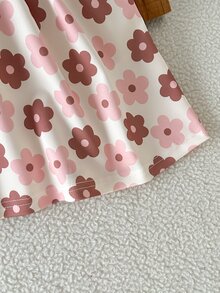 SHEIN 女嬰 0-3歲 春/秋季可愛針織長袖拼接花卉洋裝，適合上學、外出及多種場合 - 彩色 - 查看 3