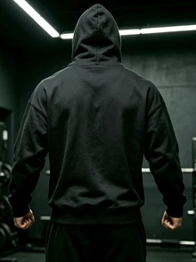 GymBeat Men's Gothic Print Long Sleeve Pocket Drawstring Hooded Sweatshirt, Gym - Black - View 2
