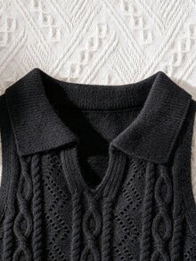 SHEIN Atasan Rajut Kasual Serbaguna untuk Sehari-hari, Warna Polos, untuk Anak Perempuan Muda - Hitam - View 6