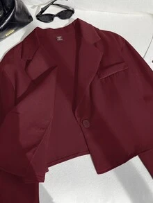 Muchica Rose Red Plus Size Women's Single Button Casual Lightweight Blazer - Rose Red - View 14