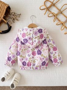 SHEIN 女嬰秋冬可愛粉色愛心圖案燈芯絨連帽保暖內裡夾克 - 彩色 - 查看 2