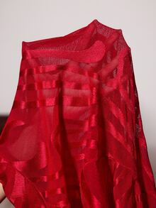 Slumberist Plus Size Lace Cami Top, Burgundy Sheer Mesh Robe, Wide Leg Pants Pajama 3 Pieces Set - Red - View 8