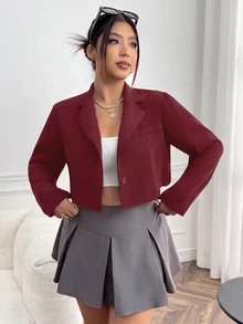 Muchica Rose Red Plus Size Women's Single Button Casual Lightweight Blazer - Rose Red - View 4