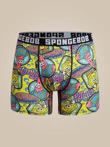 SpongeBob SquarePants | SHEIN Men's Letter Waistband Cartoon Print Casual Boxer Briefs - Multicolor - View 1
