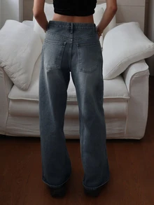 Dazy Tall Women's Casual Versatile Daily Travel Denim Jeans With Pocket And Button Fall - Medium Wash - View 3