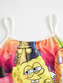 SpongeBob SquarePants | SHEIN Tween Girl Camisole Top And Shorts Casual Set - Pink - View 3