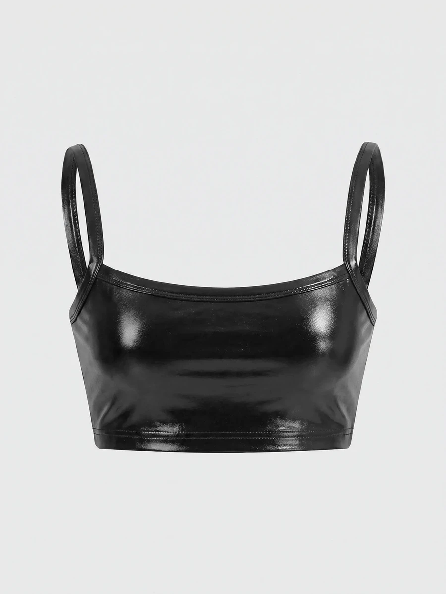 SHEIN ICON 女款純色休閒百搭日常細肩帶背心上衣 - 黑色 - 查看 1