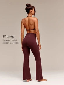 GLOWMODE 31" FeatherFit™ High-Rise Flared Leggings Pants Low Impact Yoga Pilates Daily Spring Summer - Burgundy - View 2