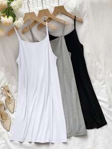 SHEIN PETITE Petite Series Women's A-Line Versatile Slimming Black White Grey 3 Pieces Set Beach Summer Minimalist Casual - Multicolor - View 1
