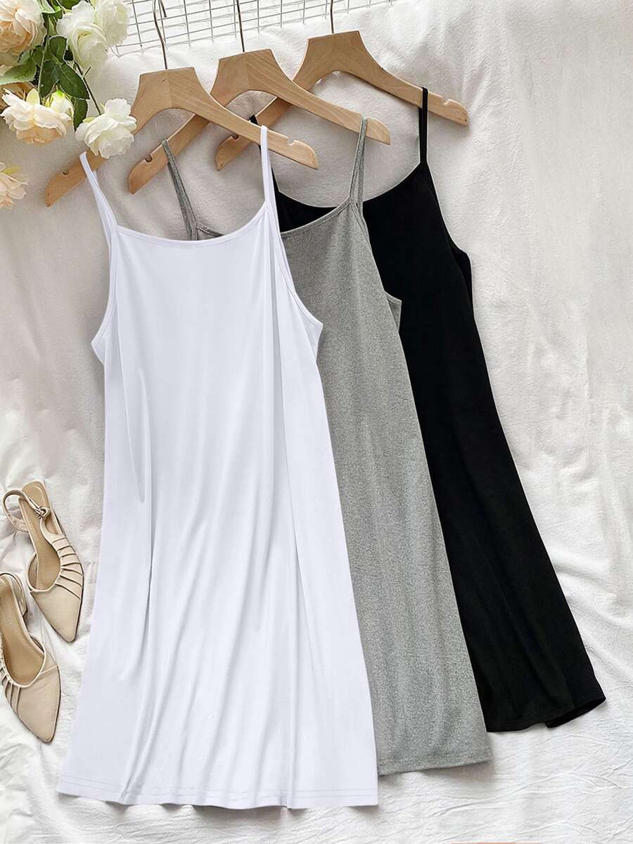 SHEIN PETITE Petite Series Women's A-Line Versatile Slimming Black White Grey 3 Pieces Set Beach Summer Minimalist Casual - Multicolor - View 1