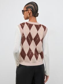 Maija Grey-Brown Plaid Sleeveless Sweater For Women, Urban Casual - Grey - View 6
