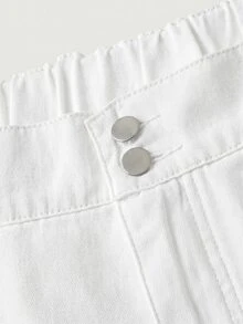 SHEIN MOD 大尺碼百搭柔美風鈕扣荷葉邊裙襬牛仔裙 - 白色 - 查看 3