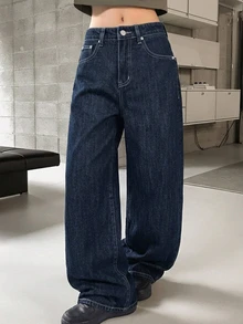 DAZY Women's Washed Heavy-Duty Korean Style Loose Fit Jeans - Dark Wash - View 5