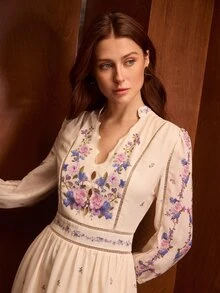 MOTF PREMIUM GAUN PENDEK BERMOTIF ELEGAN UNTUK WANITA - Aprikot - View 6