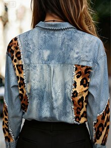 Franclia Women's Leopard Print Patchwork Denim Effect Print Shirt - Multicolor - View 4