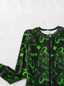 Boys' Game Console Neon Colorful Pattern Front Zipper Long Sleeve Long Jumpsuit Snug Fit Loungewear - Multicolor - View 4