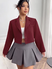 Muchica Rose Red Plus Size Women's Single Button Casual Lightweight Blazer - Rose Red - View 9