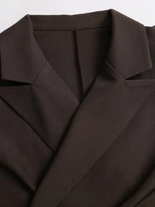 Sweetra Autumn/Winter Fashion Design Women's Brown Sleeveless Blazer With Waist-Cinching Slimming Fit, Paired With Wide-Leg Straight Suit Pants, Casual Commuter Style 2 Pieces Suit Set - Brown - View 6