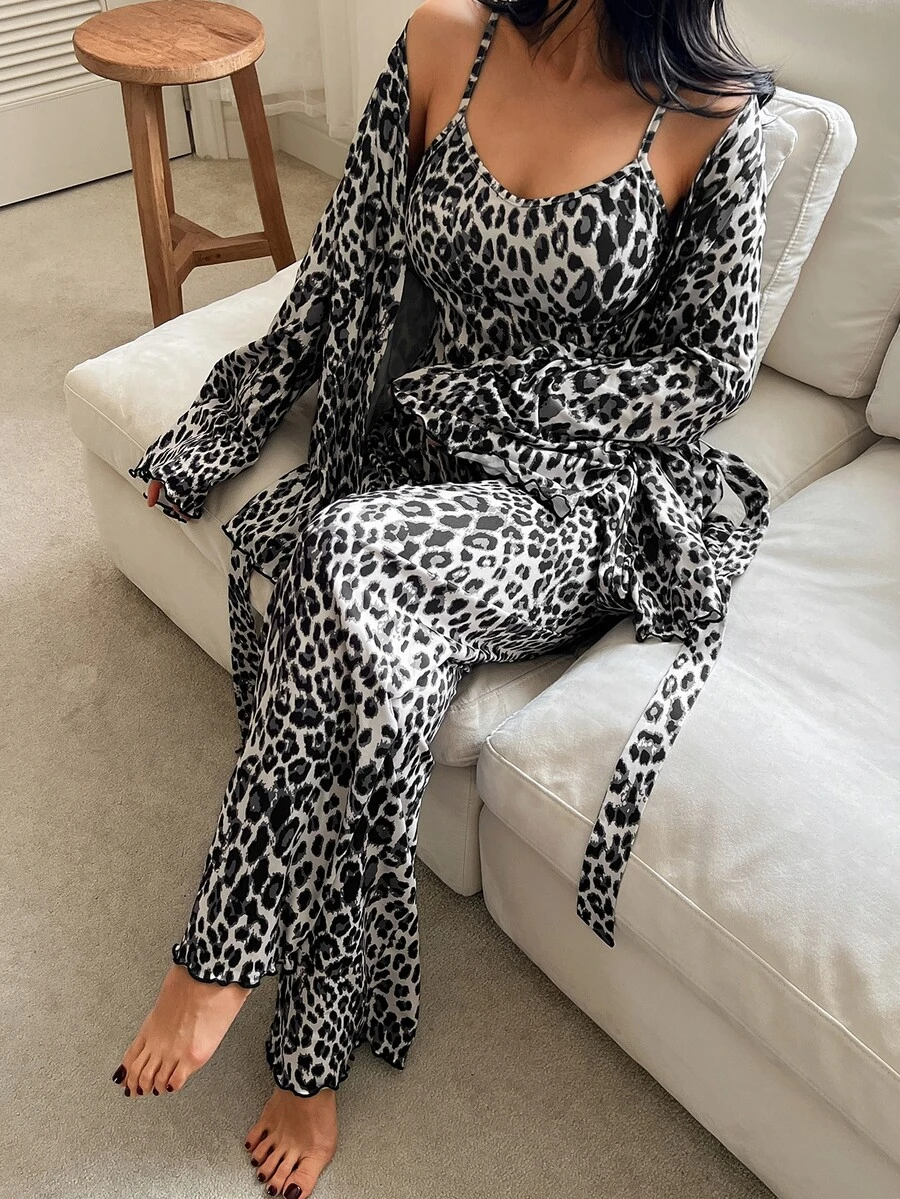 Livesso Women's Leopard Print Camisole Top & Long Pants Pajama Set Fall - Grey - View 1