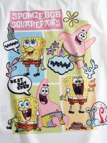 SpongeBob SquarePants | SHEIN 青少年女孩圓領短袖休閒T恤 - 白色 - 查看 6