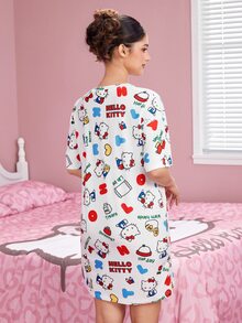 HELLO KITTY AND FRIENDS | SHEIN Women's Cartoon Print Casual Daily Home Sleep Dress - White - View 2