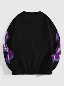 ROMWE MEN Men's Plus Size Skull Jacquard Knit Sweater - Purple - View 3