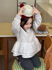 DAZY Baby Girls Round Neck Colorblock Ruffle Trim Long Sleeve Sweatshirt - Grey - View 5