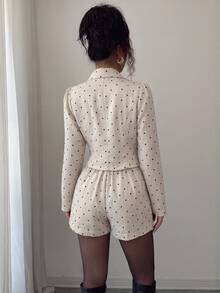 SHEIN Elenzya Women's Polka Dot Print Button Jacket And Shorts Suit Set - Apricot - View 2
